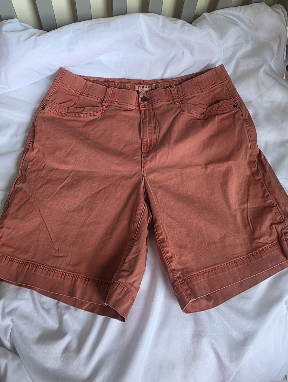 Orvis Womens Rust-Red Cotton 8 Inch Outdoor Bermuda Shorts Size 14